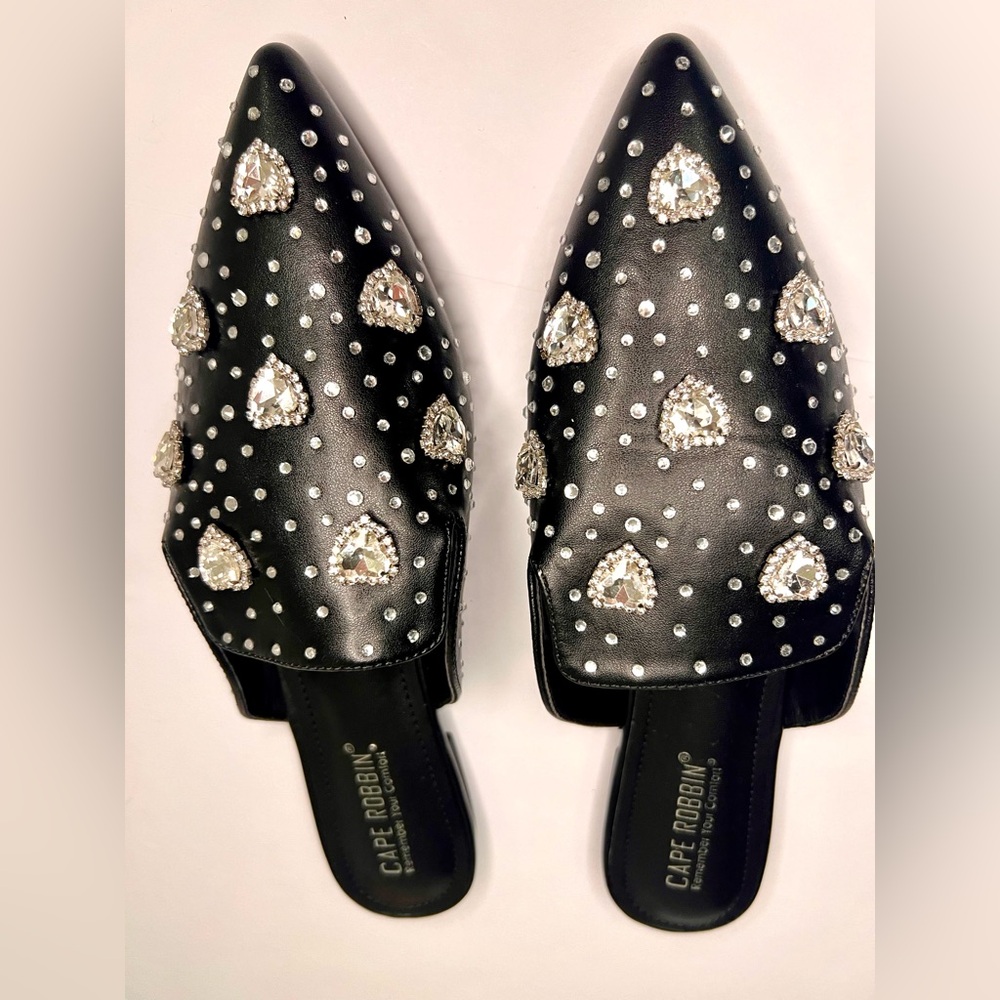 Heart Rhinestone Studded Loafers/Flat Mules Embellished w/ Crystal Accents Gems - Picture 7 of 8